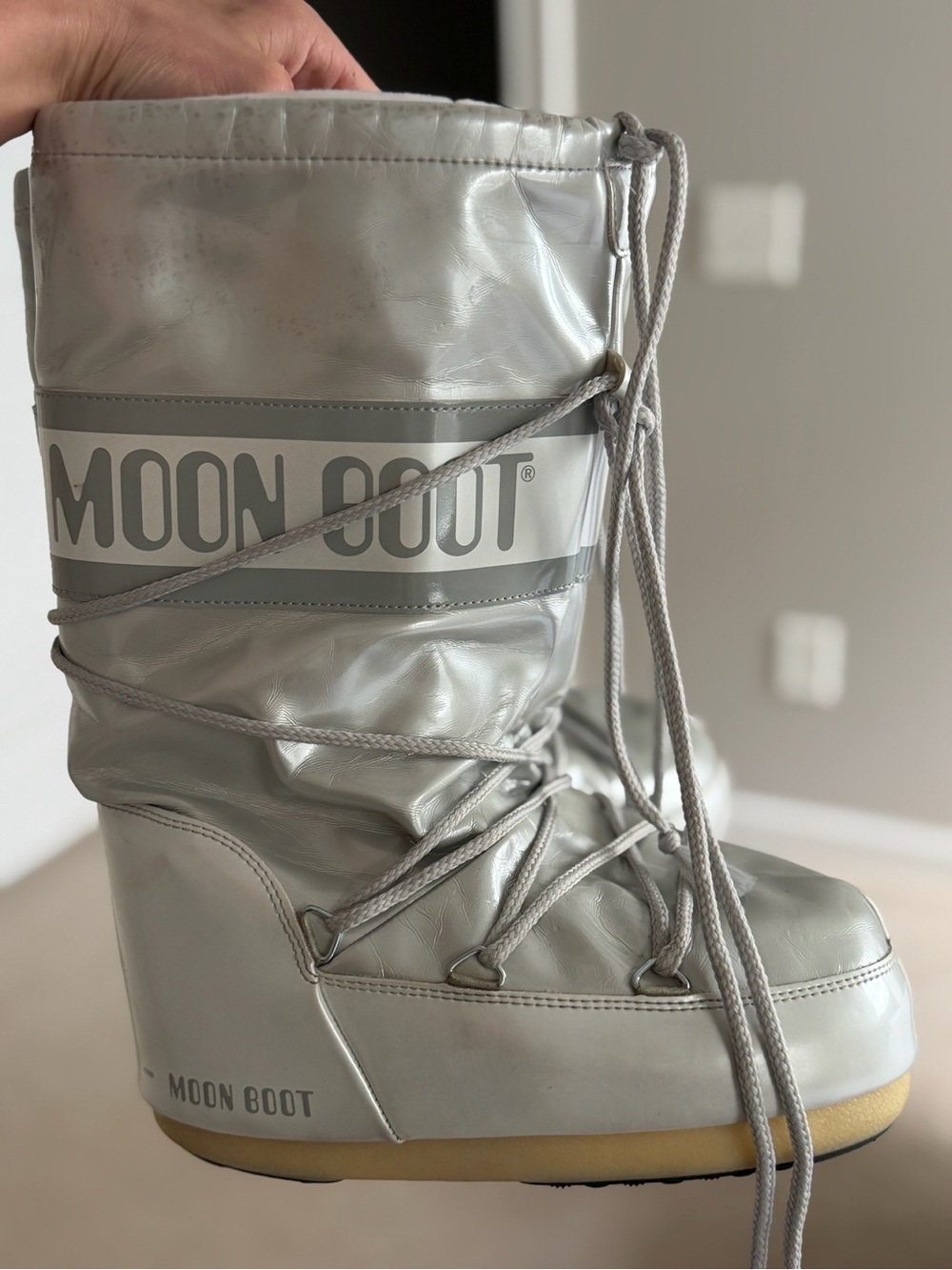 Moon Boot Silver Metallic Lace-Up Winter Boot